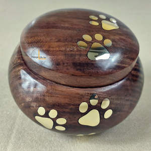 Urne de luxe Vintage en laiton pattes pour animaux de compagnie élégant mémorial en palissandre indien de forme ovale pour chiens de cendres pour la décoration intérieure - Product Image 1