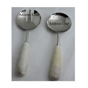 Serveur à salade en acier inoxydable au design moderne avec manche en marbre, ustensiles de cuisine très vendus, cuillère de service, serveur de nourriture - Product Image 3