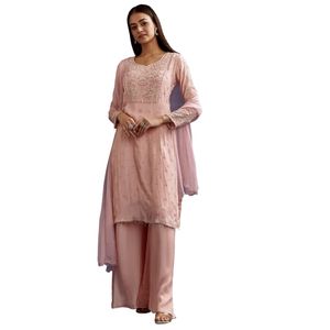 Set Kurta da lavoro ricamato Moti rosa Baby con Dupatta all'ingrosso donna abbigliamento etnico OEM fornitore di fabbrica abbigliamento personalizzato per feste - Product Image 1