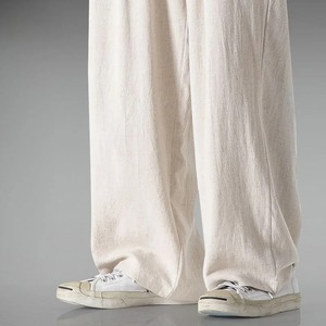 กางเกงขาบานผ้าลินินผ้าฝ้ายทรงหลวมสำหรับผู้ชาย, กางเกงลำลองทรงตรงยาวระบายอากาศได้ดีใช้งานได้หลากหลายทนทาน - Product Image 4