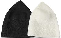 Topi Kufi Hitam Putih Muslim Turki Unisex Taqiya Takke Peci Topi Islami 100% Katun Rajut Paket 2 Buah