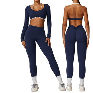 Venta al por mayor deportes conjuntos de yoga Fitness mujeres logotipo personalizado en blanco de secado rápido gimnasio entrenamiento Yoga desgaste conjunto - Product Image 2