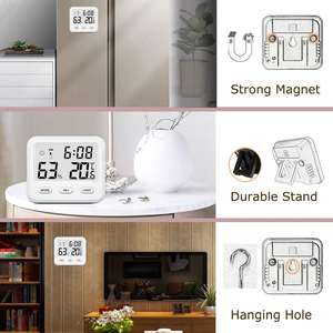 مقياس حرارة ورطوبة رقمي مع ساعة منبه وشاشة LCD مضاءة خلفياً لقياس درجة الحرارة والرطوبة الداخلية للغرفة والمكتب والطاولة - Product Image 5
