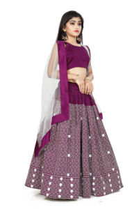 Shoryam Fashion Fully Stitched Girls <b>Lehenga</b> Choli Set | Wine Purple Indian Folk Dance Costume | <b>Kids</b> Ethnic Party Wear - Product Image 3