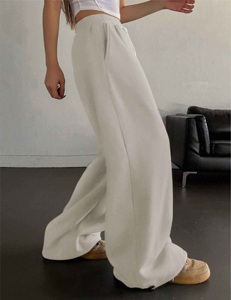 100% coton respirant doux Baggy femmes pantalons de survêtement taille haute droite décontracté jambe large survêtement pantalon de survêtement - Product Image 5