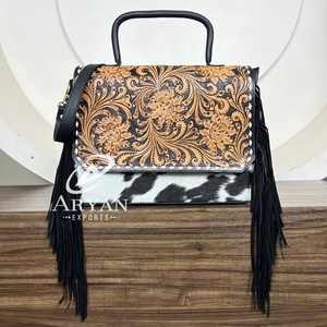 Recién llegado 2025, bolsos de mano con flecos de cuero para mujer, bolsos cruzados de cuero de vaca genuino a la moda de lujo para mujer - Product Image 1