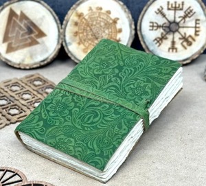 วารสารหนังนูนลึกทำด้วยมือด้วยการเย็บหนังและล็อคโลหะทำจากผ้าฝ้าย - Product Image 2