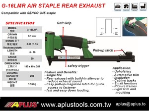 Pistolet agrafeur pneumatique APLUS G-16LMR à échappement arrière, double gâchette, type G, avec chargeur long, en alliage d'aluminium, certifié CE - Product Image 2
