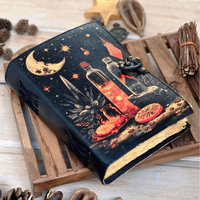 Grimoire de sorcellerie en similicuir imprimé, carnet de sorts Soleil et Lune, livre des ombres vintage, cadeau céleste, papier festonné, avec fermoir