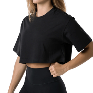 <b>Black</b> Women's Breathable Short Sleeve Crop T-Shirt High Quality Cotton Jersey Crop <b>Top</b> Custom Printing Embroidery Logo T-shirts - Product Image 2