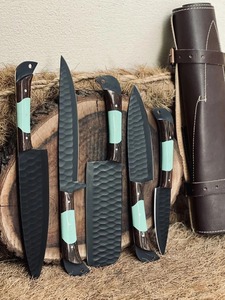 Ensemble de 5 lames en acier inoxydable faites à la main avec manche en bois avec gaine en cuir pour cadeau d'anniversaire de fête des mères. - Product Image 2