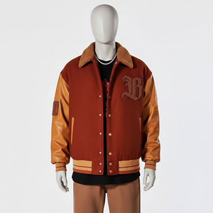 Chaqueta Universitaria Deportiva de Invierno con Bordado de Chenilla, Chaqueta Varsity Personalizada al por Mayor con Mangas de Cuero de Oveja - Product Image 1