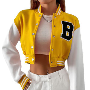 2025 Otoño Invierno mujer Varsity chaqueta Crop Fitness hecho a medida Chenille Patchwork bordado mujeres Letterman Varsity chaquetas - Product Image 2