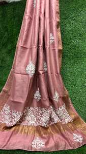 Haute qualité pur Maheshwari soie Saree traditionnel fantaisie Lucknowi Chikan travail indien pakistanais fête porter Blouse inclus tout - Product Image 2