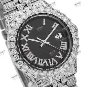 Nueva llegada 36mm número romano analógico negro Dial reloj de lujo totalmente helado Moissanite diamante Unisex estilo HipHop todas las ocasiones - Product Image 4