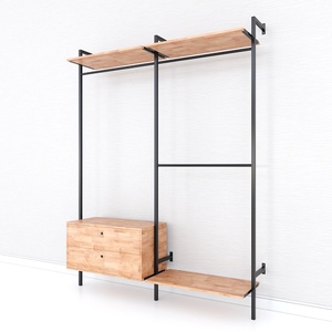 Organizador de Ropa de Tela Flexible de Dos Niveles con Estructura de Madera de Caucho y Hierro para Tiendas y Salas de Estar - Product Image 3