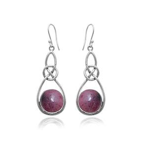 Boucles d'oreilles en argent sterling massif 925 pour filles avec pierres précieuses rhodonite Bijoux pour femmes pour les fêtes - Product Image 1