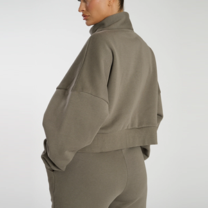 Sweat à capuche en tricot à col montant de style décontracté personnalisé pour femmes, imprimé, automne-hiver, polaire épais, fermeture éclair, respirant, pour femmes - Product Image 3