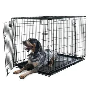 Lowest Price Dog Crate Metal Kennel and Cage Dog Slide-Out Tray Food Bowl and Double Doors Metal Cage