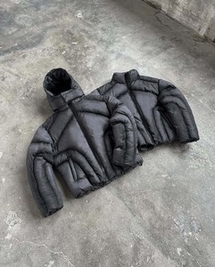 Chaqueta Negra Acolchada con Ribete de Piel, Relleno de Poliéster, Impermeable, para Invierno, Unisex, Casual, Largo Regular - Product Image 1