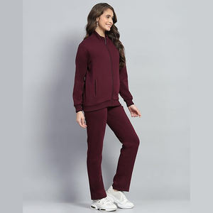 Femmes coton mélangé fermeture éclair sport survêtement nœud col col montant manches longues décontracté hiver Style lavable en Machine bouton solide - Product Image 3