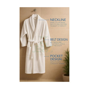 Peignoir personnalisable en polyester tissé à col châle et col en V, avec pantoufles assorties, doux, absorbant, thermique, style hôtelier et spa, luxe - Product Image 3