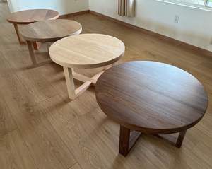 Mesa de Centro Redonda de Madera Maciza Hecha a Mano 2025, Tapa Circular Lisa, Mesa de Centro de Madera Natural, Estilo Moderno y Minimalista para Sala de Estar - Product Image 1