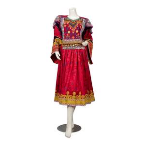 Maroon Color Afghan Pashtun <b>Dress</b> For Ladies Traditional Heavy Embroidered Silk Gown For Festive Events - Product Image 2