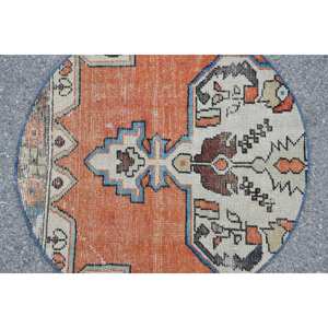 Tapis vintage en laine turque de 26x26 pieds, motif patchwork surdimensionné orange beige pour salon ou couloir pour adolescents - Product Image 5