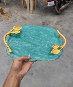 Trendora, bandeja de madera y resina hecha a mano, incrustaciones geométricas para decoración del hogar, cocina, mesa de comedor y propósito de regalo - Product Image 1