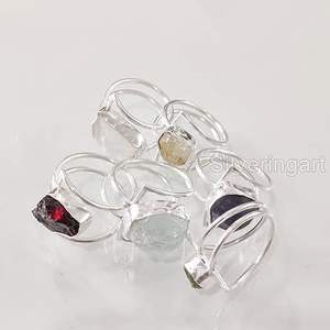 Anillo de Piedras Preciosas en Bruto para Mujer, Esmeralda Natural, Zafiro, Tanzanita, Herkimer, Joyería de Plata de Ley 925 - Product Image 5