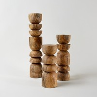 Élégant porte-bougie en bois fait main avec texture naturelle pour la décoration de la maison, le bureau, les cadeaux de Noël et de Pâques