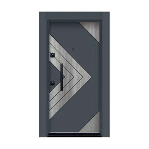 Porte d'entrée en acier de sécurité moderne, design gris, avec poignée en acier inoxydable, étanche, antivol, porte principale extérieure - Product Image 2