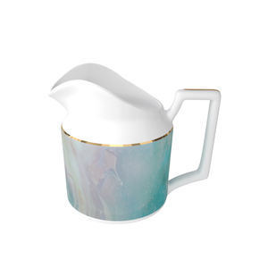 Набор посуды с кружащимися оттенками бирюзового и мягкого синего цвета с подставкой для торта из костяного фарфора, банкой для молока, кружкой 400 мл, блюдцем для чашек, тарелками - Product Image 6