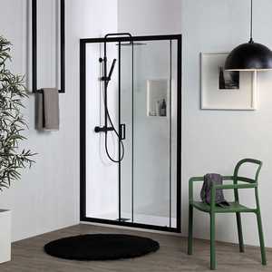 Puerta Corredera para Ducha Cielo de 140 cm en Negro Mate con Nicho, Accesorio Elegante para Baño - Product Image 1