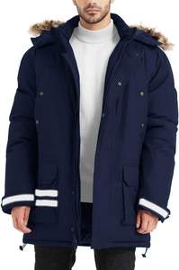 Coupe-vent d'hiver pour hommes Vestes isolées avec capuche Manteaux longs réfléchissants Conception épaisse chaude et résistante à l'eau - Product Image 2