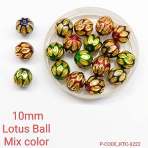 10mm Multicolor Lotus Pattern Glass Beads with Gold Accents Round Decorative Beads for Jewelry & <b>Craft</b> <b>Supplies</b> - Product Image 2