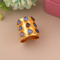 Bague large en labradorite bleue naturelle, pierre précieuse multi-gemmes, martelée, réglable, pour homme et femme