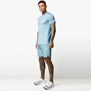 Vêtements de sport d'été de haute qualité, couleur Aqua, survêtement pour homme, t-shirt à manches courtes et col rond, ensemble deux pièces - Product Image 1