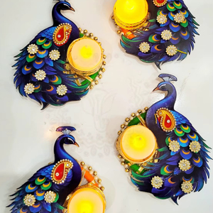 Handmade Metal Peacock Design T-Light Holder - Traditional <b>Candle</b> <b>Stand</b> for Home Mandir Pooja Altar & Festival Decoration - Product Image 1