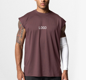 Camisa personalizada para hombre con manga sin hombros caídos de gran tamaño/ajuste, material de poliéster/algodón - Product Image 2