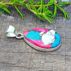 Collar MANOMAY Hecho a Mano con Turquesa Algodón de Azúcar, Plata de Ley 925, Collar de Lujo con Turquesa Rosa, Joyería Budista Tibetana - Product Image 6