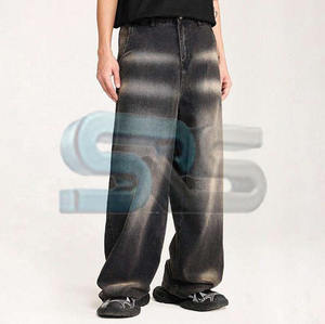 Pantalones de Hombre Holgados de Mezclilla Lavada, Estilo Baggy, Color Sólido, Cómodos, con Logotipo Personalizado, Cintura Recta de Moda, Algodón - Product Image 4