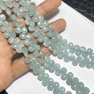 Cuentas de Briolette de taladro lateral con forma de corazón facetado de Aguamarina lechosa azul, cuentas de piedras preciosas calibradas de 7MM para uso en joyería - Product Image 5