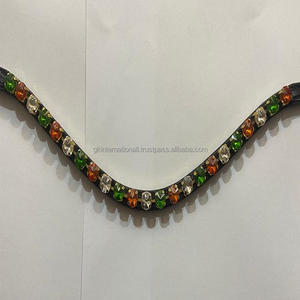 Banda personalizada para cejas de caballo, 1 Fila de cristales verdes, naranja y transparentes, combinación de diamantes de imitación ostentosos, cuero genuino, precio al por mayor - Product Image 5