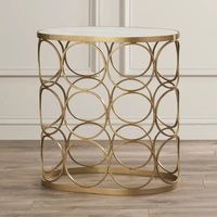 Meuble moderne Cercle Forme carrée Plaqué or Table d'appoint Base en fer Table d'appoint personnalisée pour les fournitures de salon Hôtel Maison