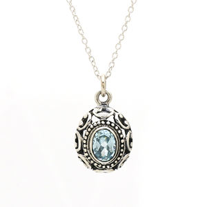 Increíble mejor vendedor del año forma ovalada Topacio Azul collar de filigrana de piedras preciosas en plata de ley 925 - Product Image 1