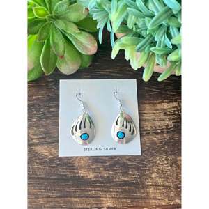 Navajo Handmade Bear Claw <b>Dangle</b> <b>Earrings</b> with Kingman Turquoise & Sterling <b>Silver</b> Drop Animal Shape Pattern - Product Image 1