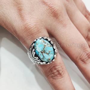 Nouvelle Arrivée Bague pour Homme en Argent Sterling 925 avec Pierre Précieuse Turquoise Cuivre Bleu Naturel, Pierre de Naissance de Décembre, Cadeau de Noël - Product Image 4