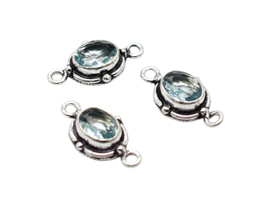 Antique Silver & 18K Gold Plated <b>Blue</b> Topaz Gemstone Double Loop Connector 20X10mm NC120 for <b>Jewellery</b> Making Charm Findings - Product Image 2